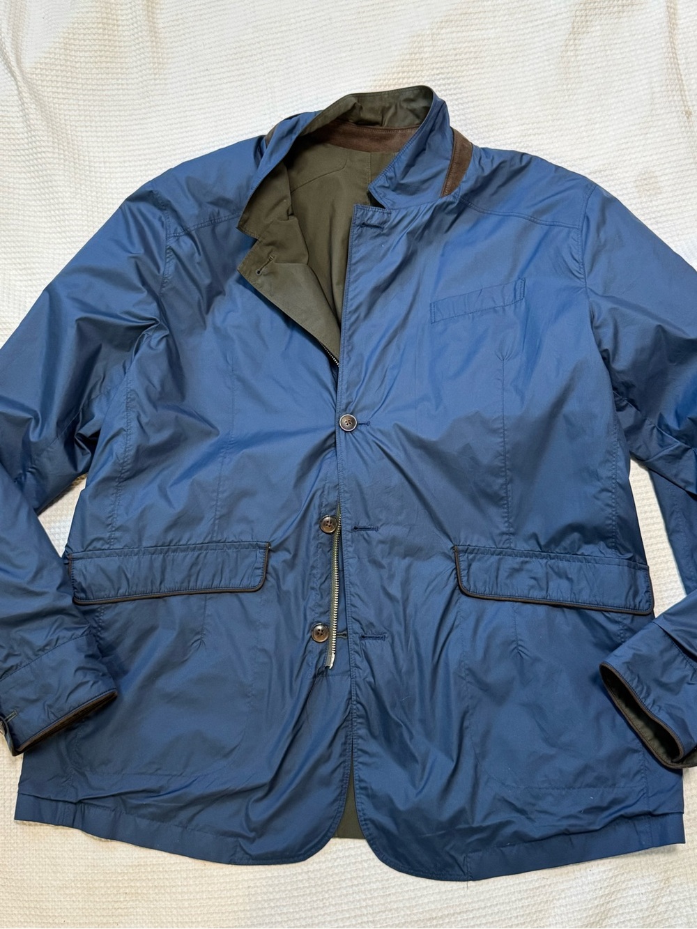 Men's reversible blue Olive Green Field Jacket - Picture 4 of 14